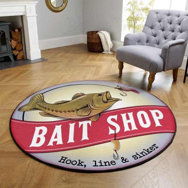 Bail Shop Fishing Round Mat Round Floor Mat Room Rugs Carpet Outdoor Rug Washable Rugs